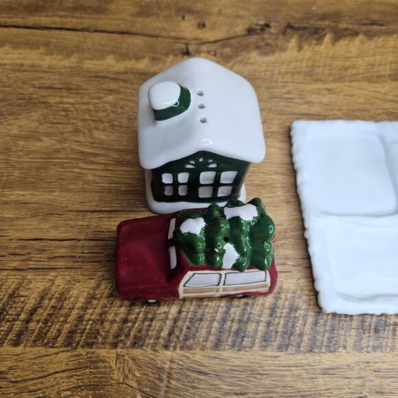 Christmas Holiday Salt Pepper Shaker set with base House Truck and Tree - Picture 5 of 11